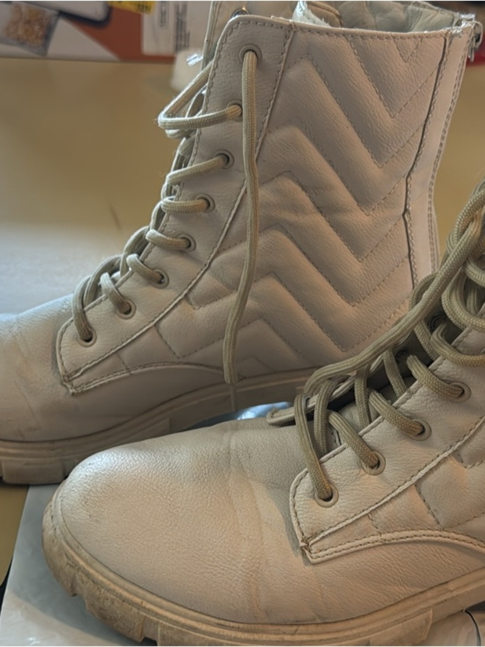 Sugar Cream Quilted Lace-Up Combat Boots